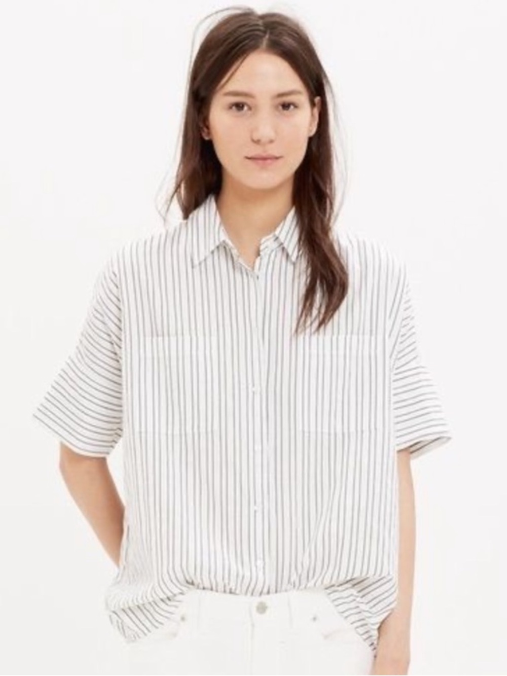 Madewell Classic White Stripe Short-Sleeve Shirt -m